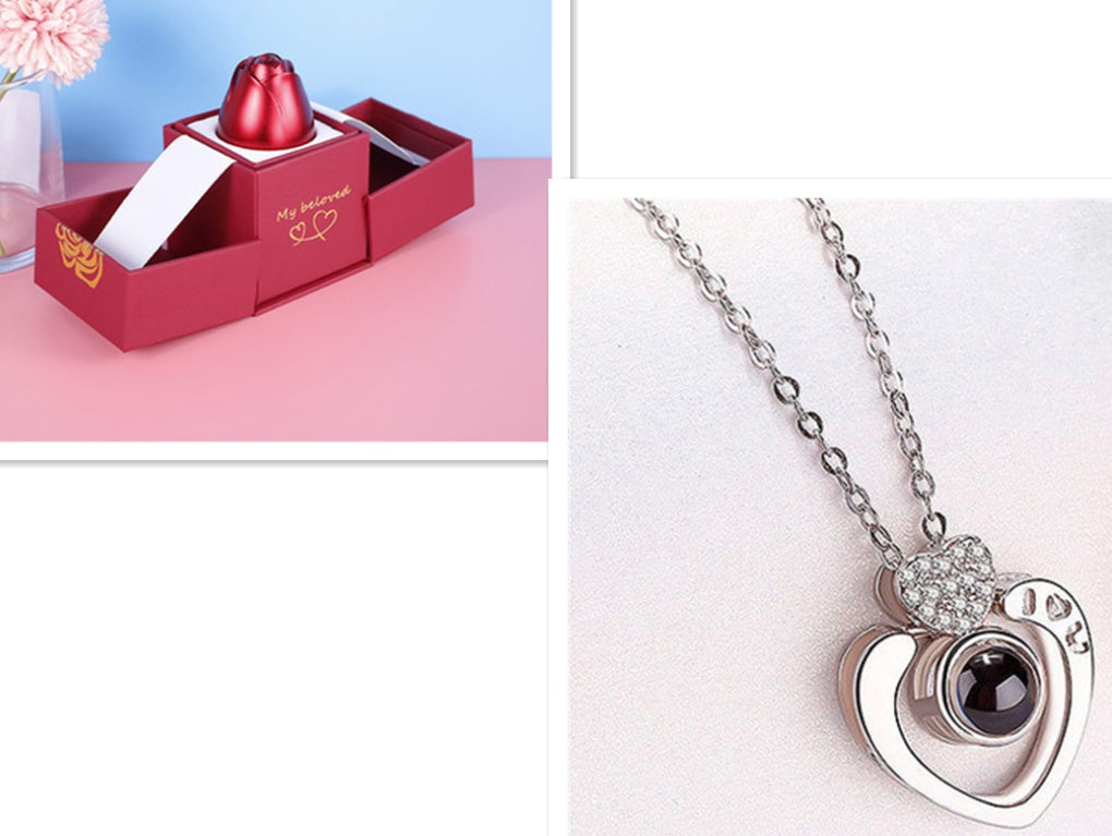 Valentine’s Day Rose Necklace – Jewelry Gift Box for Her