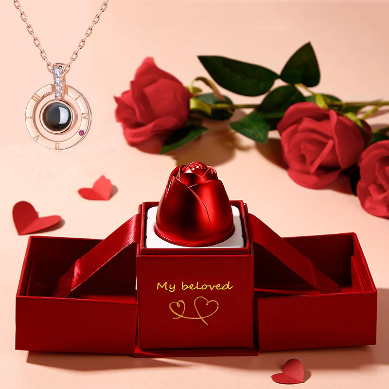 Valentine’s Day Rose Necklace – Jewelry Gift Box for Her