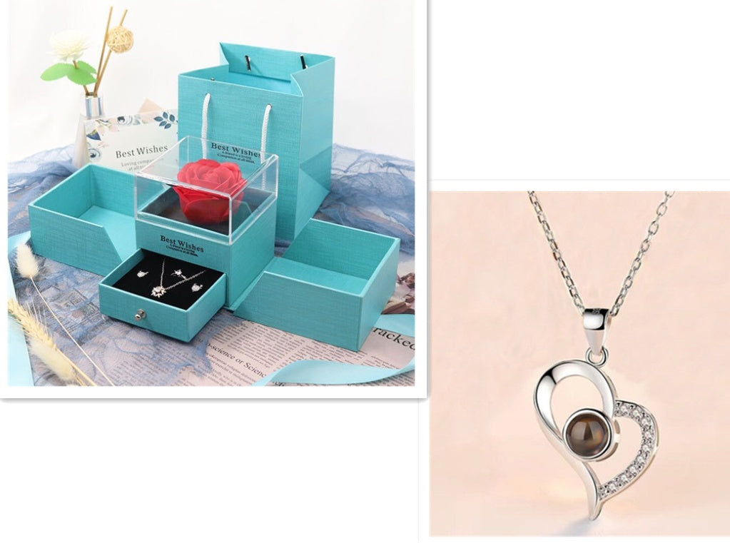 Valentine’s Day Rose Necklace – Jewelry Gift Box for Her