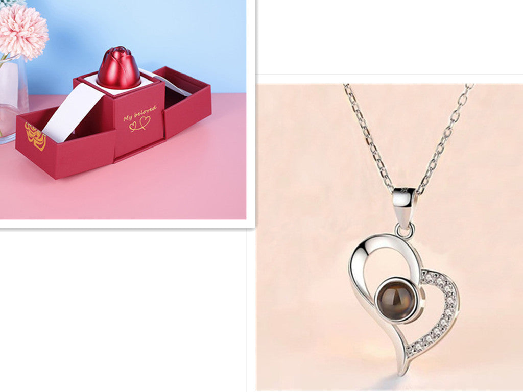Valentine’s Day Rose Necklace – Jewelry Gift Box for Her