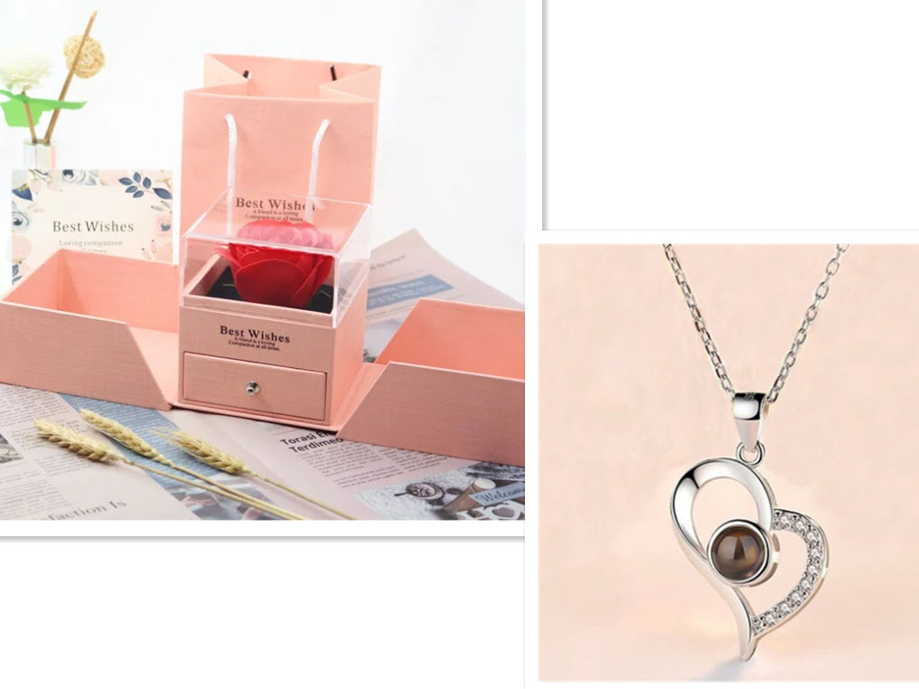 Valentine’s Day Rose Necklace – Jewelry Gift Box for Her