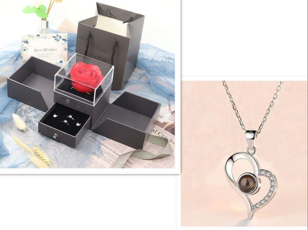Valentine’s Day Rose Necklace – Jewelry Gift Box for Her