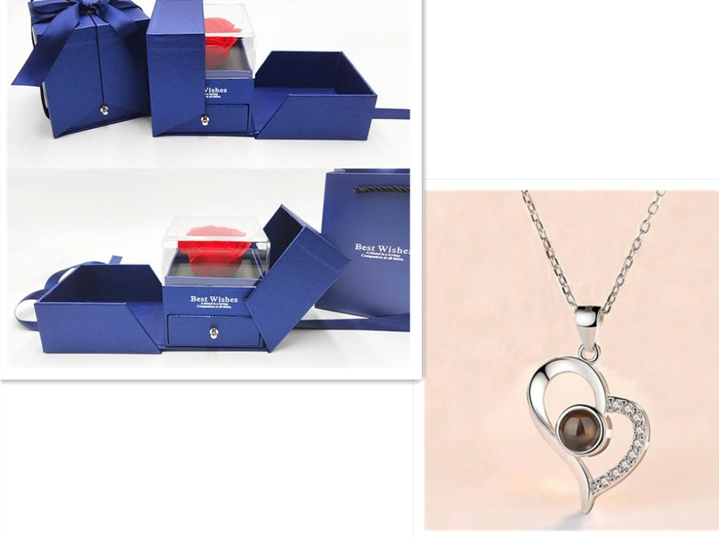 Valentine’s Day Rose Necklace – Jewelry Gift Box for Her
